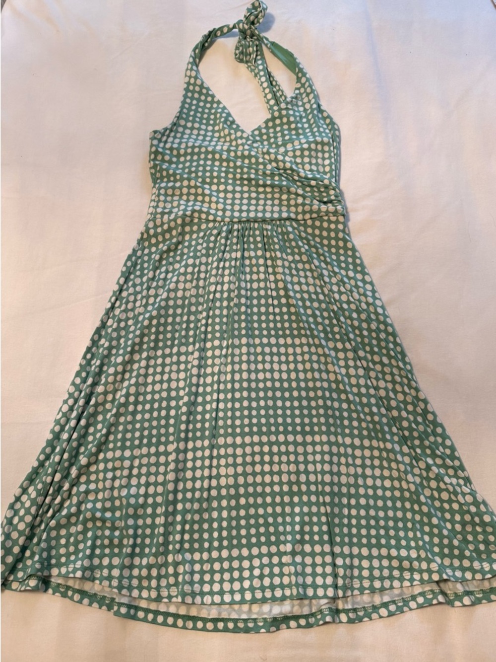 Boden Green Halter Midi Dress with White Polka Dots